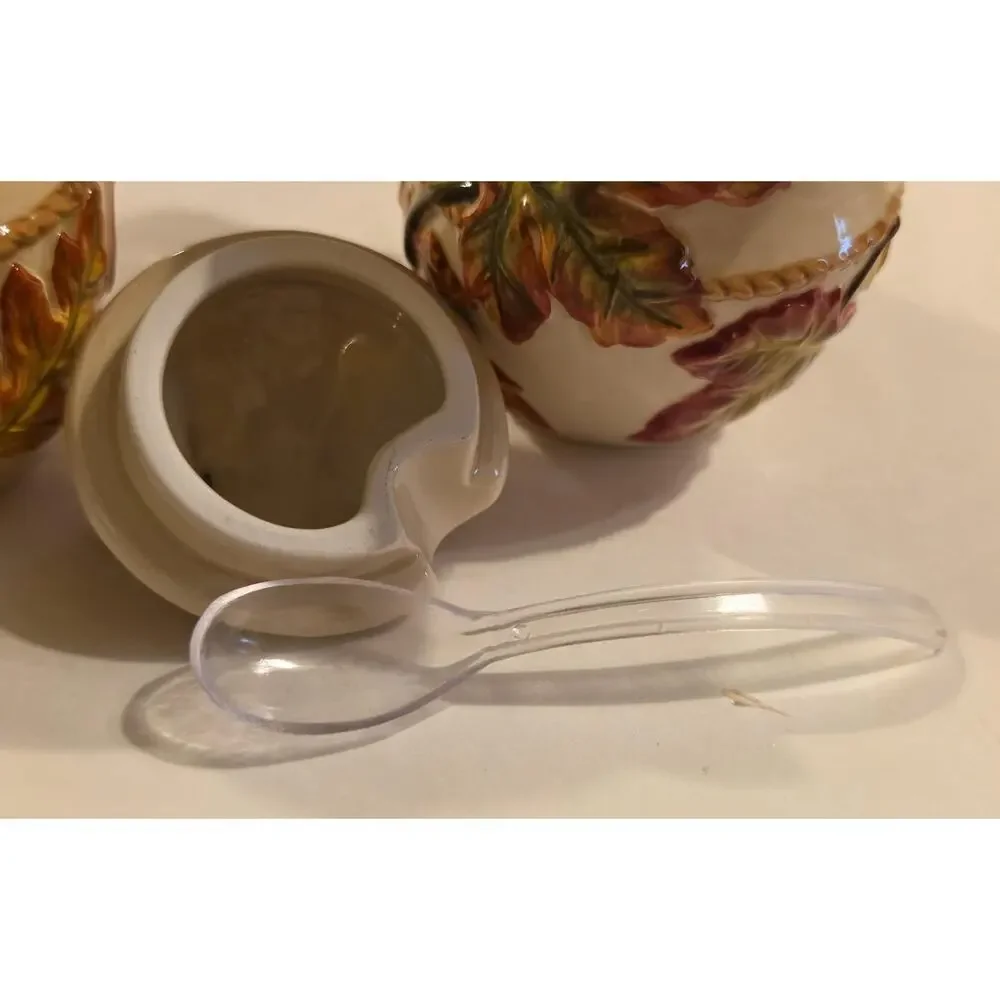 Bico China Creamer Sugar w Lid and Spoon Fall Leaf Motif